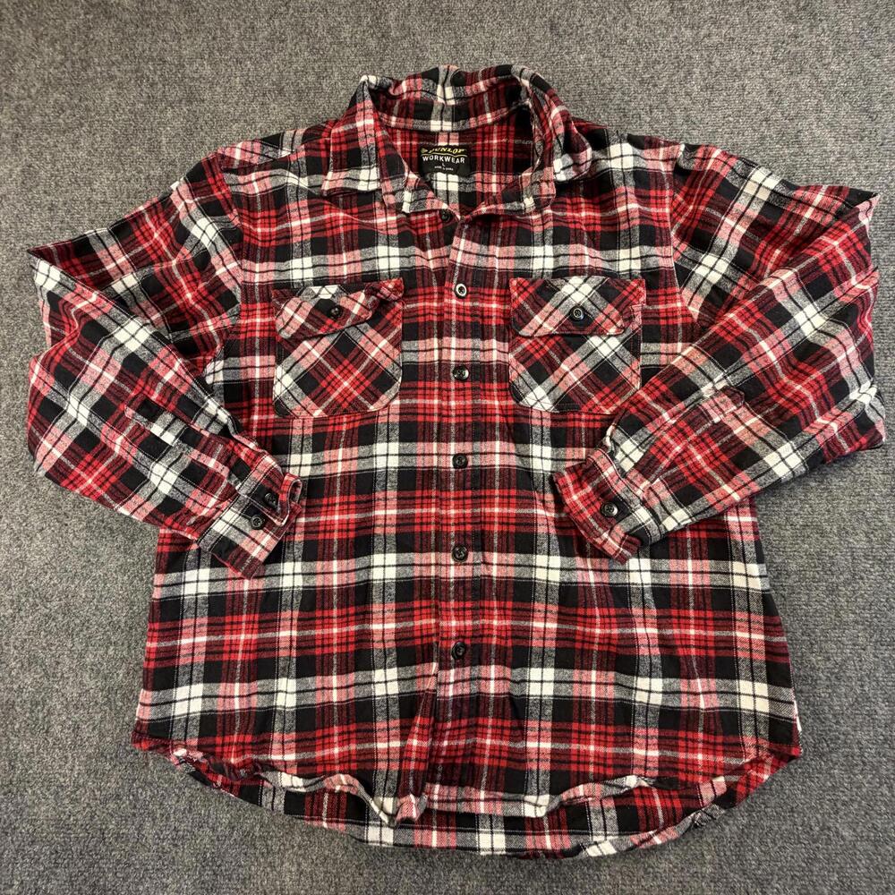Dunlop Workwear Men's Red and‎ Black Plaid Button-Up Shirt Size L #1500